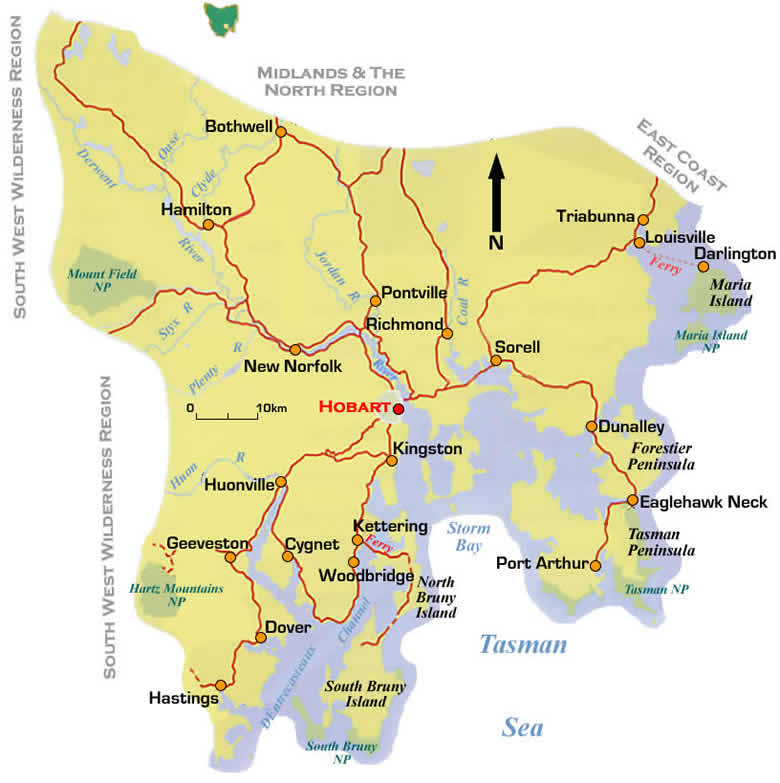 Map of Southern Tasmania