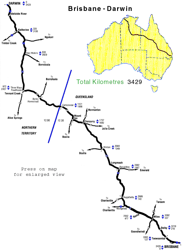 Road Map - Brisbane to Darwin