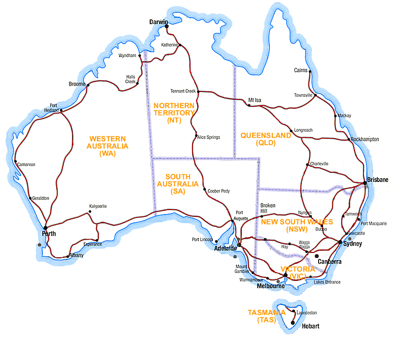 Australia main roads and highways