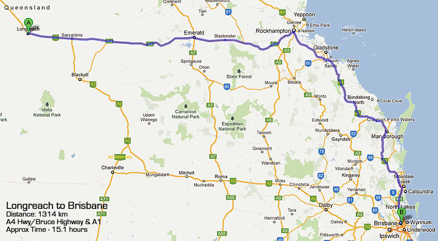 Longreach to brisbane road map a4 QLD