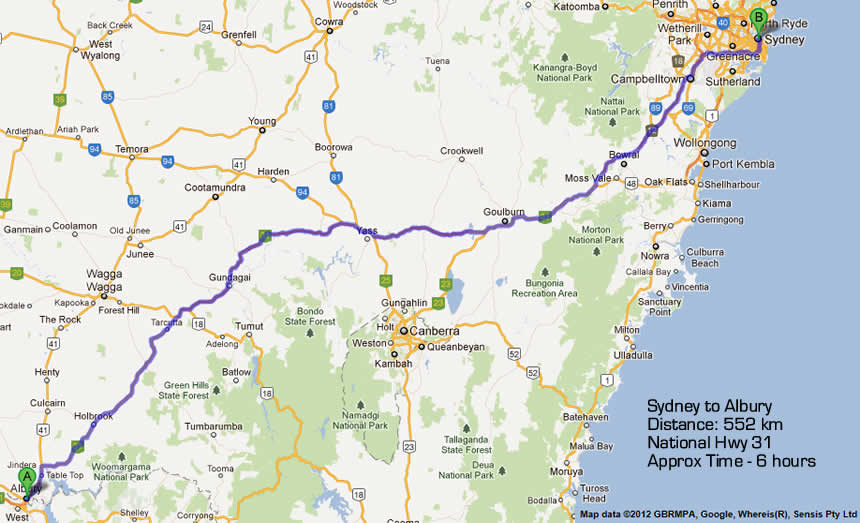 sydney to albury road map 1