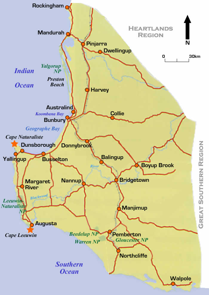 map of south west coast of western australia
