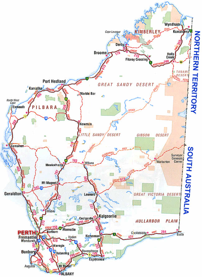 Road Map Of Western Australia