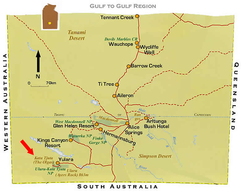 Map of Red Centre region - Northern Territory
