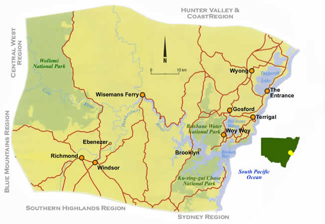 Central Coast NSW Regional and road map