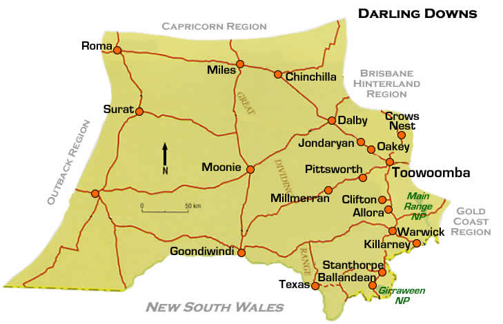 Road Map Darling Downs Region South West Queensland