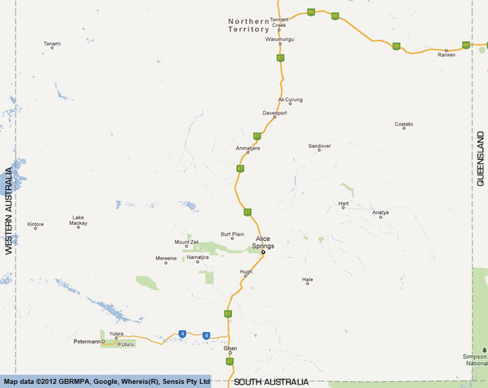 Map of Red Centre Northern Territory