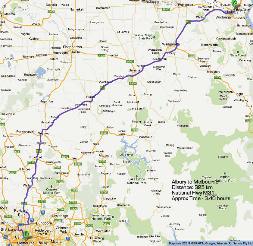 Albury to melbourne road maps route 1