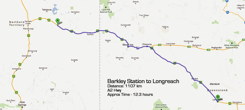 Barkly Homestead to Longreach QLD Road map 2