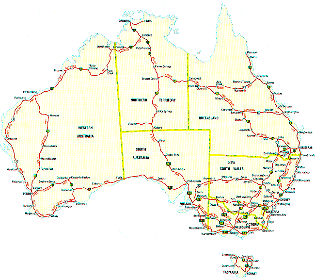 road maps of australia with distances between places