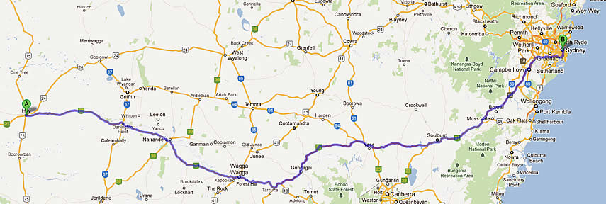 mildura to wagga  road maps nsw