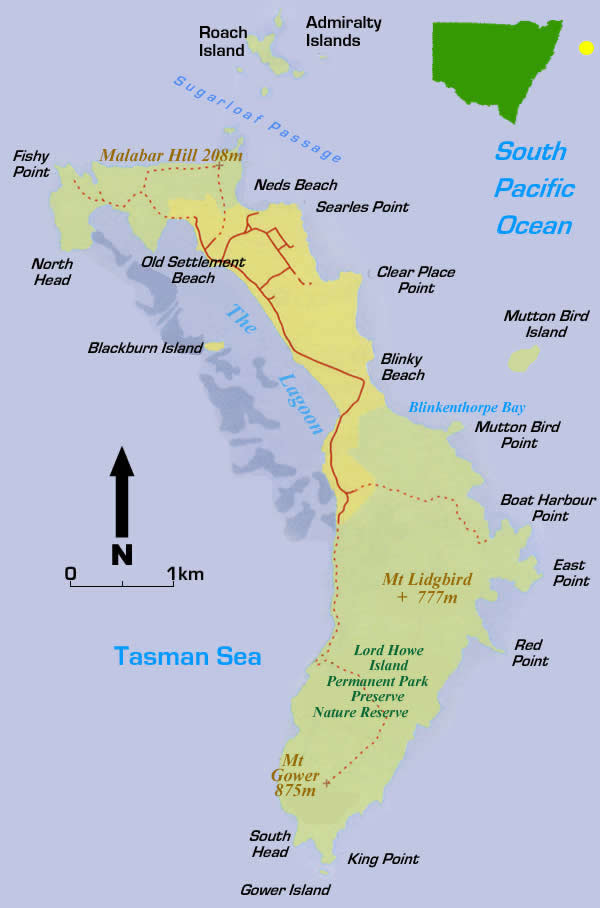 Lord Howe Island Map New South Wales Australia